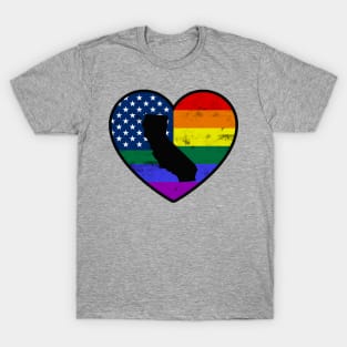 California United States Gay Pride Flag Heart T-Shirt